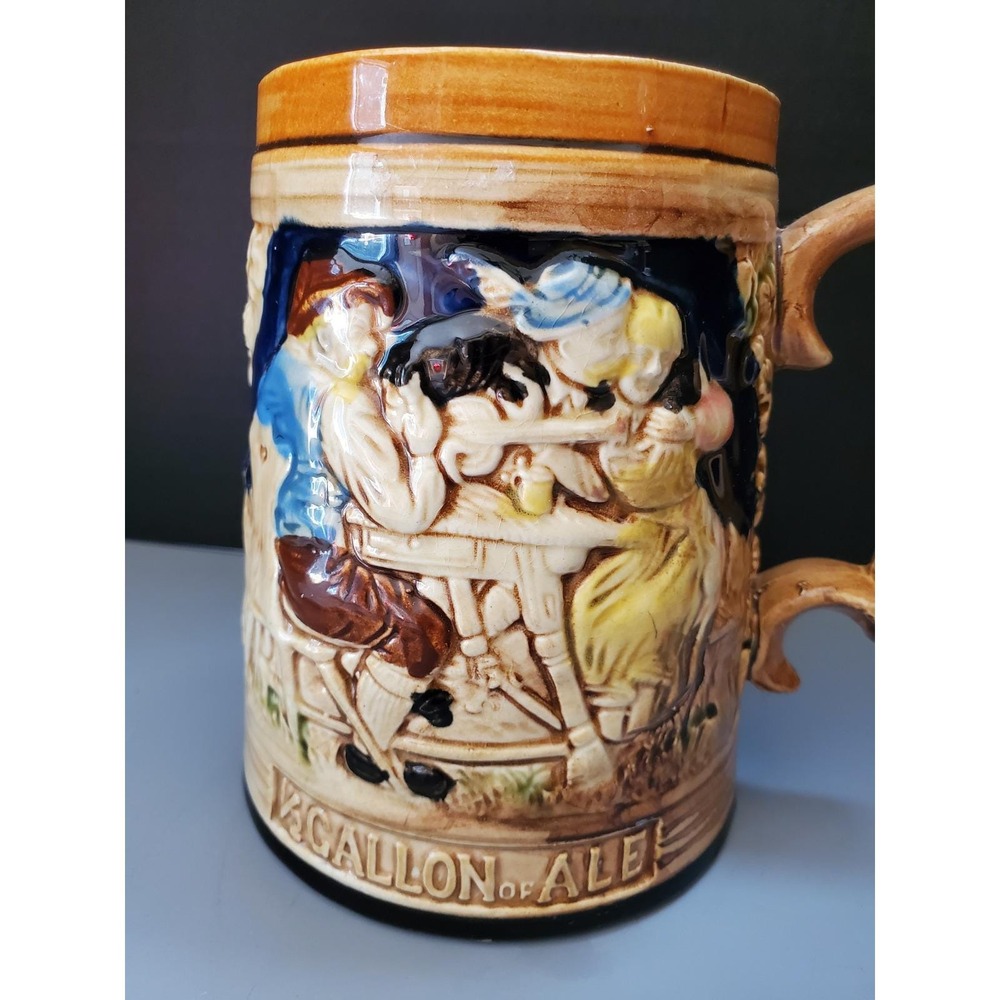 😎Vintage Ceramic Beer‎ Stein Mug 1/2 Gallon Ale Tavern Scene Japan - Picture 6 of 7